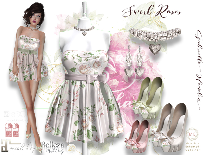 .::Pretty Swirl::. Roses & Leaves - Satin Belt & Bow