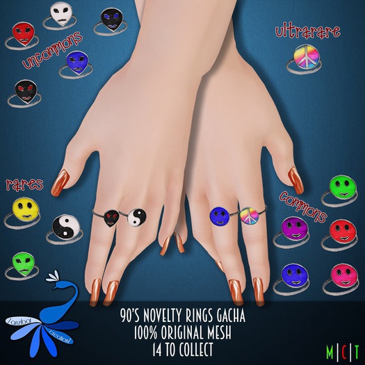 .: ZcZ :. 90's Novelty Rings - Blue Smiley - COMMON