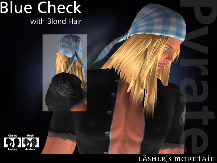 Blue Check  PYRATE BANDANNA With Blond Hair