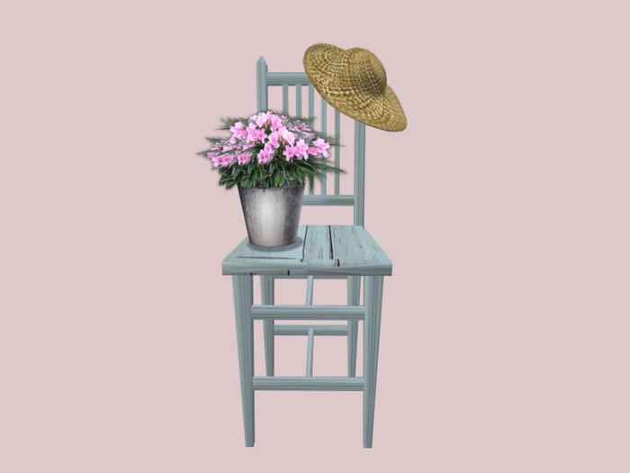 Shabby Cnic Chair, Flowers N Straw Hat