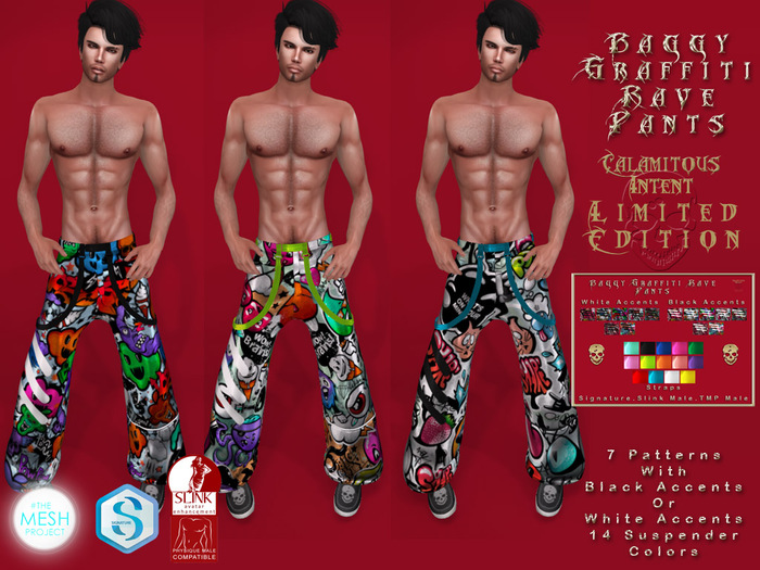 LE *CI* Baggy Graffiti Rave Pants Male (Add Me)