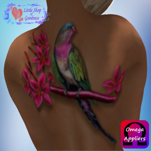 Parrot Tattoo On Breast And Back. For Classic Bodies, OMEGA-Applier Included!