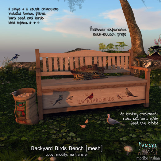 -Hanaya- Backyard Birds Bench [mesh]