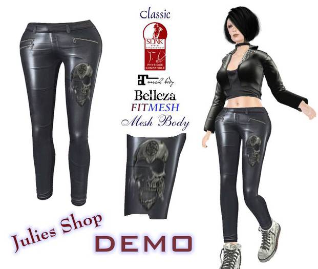 Skinny calças de couro Demônio para Classic, Mesh, Belleza, Slink, Maitreya, Fit Mesh DEMO
