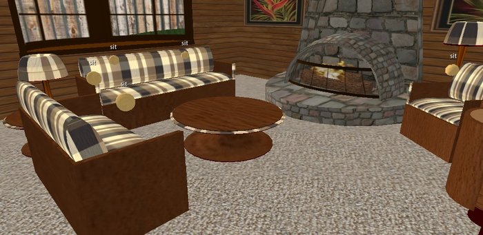 LR Set Brown Stripe Incl Fireplace Poses & Art