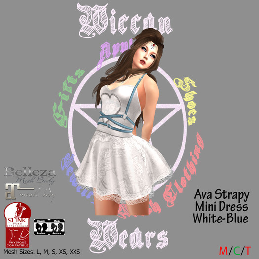 ~WW~ Ava White-Blue Strapy Mesh Dress