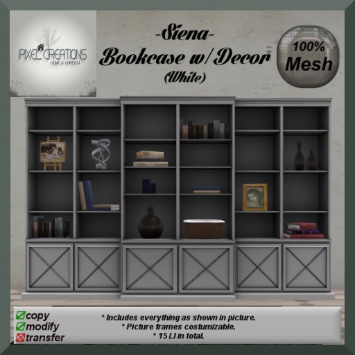 [PC] SIENA - BOOKCASE W/DECOR (White)(MESH)Boxed
