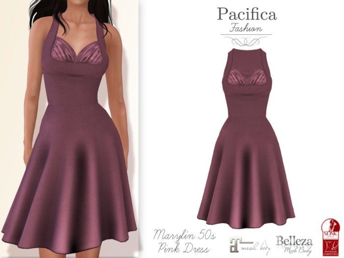 Pacifica Fashion - Marilyn Pink 50s Dress (Belleza, Maitreya, Slink)