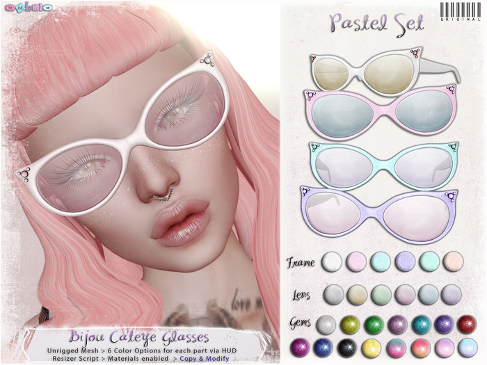 [ bubble ] Bijou Cateye Glasses -Pastel Set