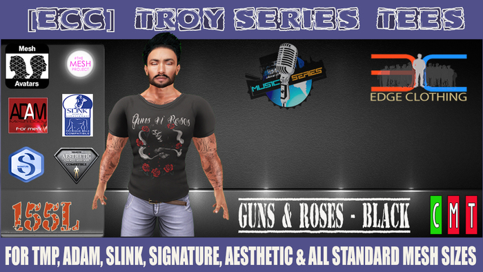[ECC] TROY SERIES TEES-GUNS&ROSES02-BLACK