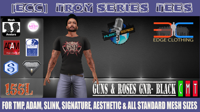 [ECC] TROY SERIES TEES-GUNS&ROSES03-BLACK