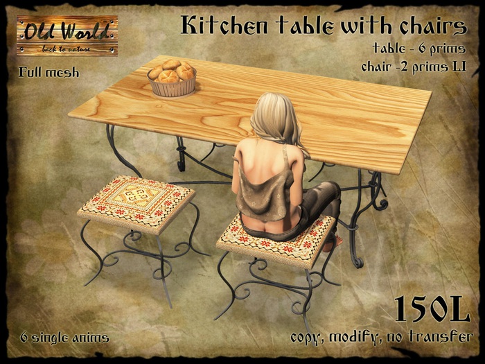Second Life Marketplace Kitchen table with chairs v1 Old World