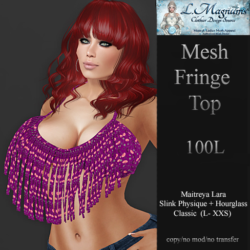 LMagnums Mesh Fringe Top - Tiny Flwrs Pink - Comes in Slink Hourglass & Physique, Maitreya Lara & Classic Sizes