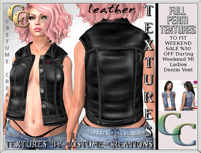MELI DENIM VEST - LEATHER LOOK TEXTURE- FULL PERM