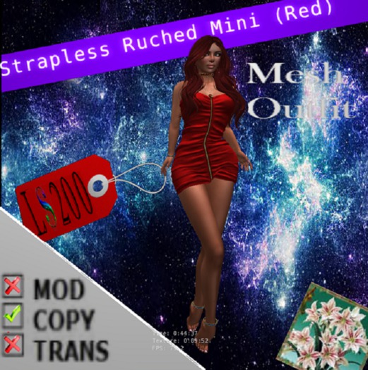 Mesh Strapless Ruched Mini Dress (Red)