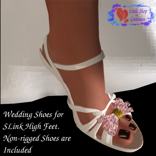 Cream Wedding Shoes With Pink Lace Bow Slink Feet+Non-rigged