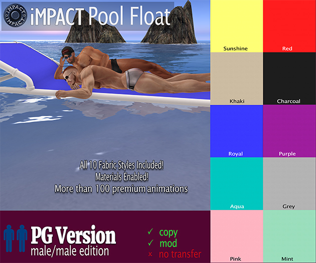 Second Life Marketplace - iMPACT! Pool Float PG MODEL (M/M) w/ 28 Solos ...