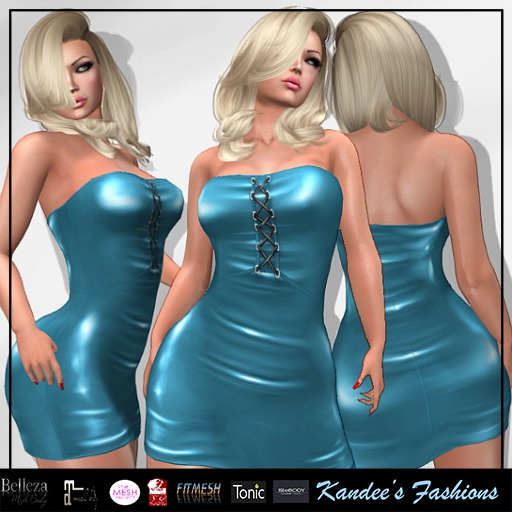 Baby Blue Glossy Strapless Dress