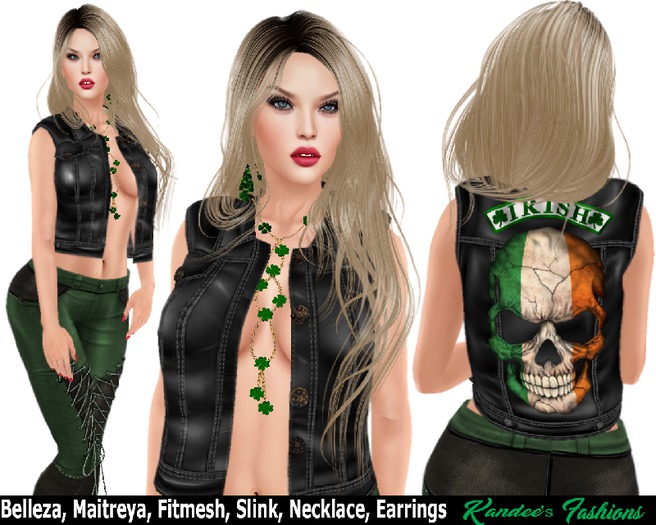Saint Patrick's Day Skull Vest Pants, Necklace & Earrings