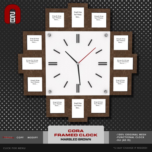 ![ N2B ]! Cora Framed Clock [Marbled Brown] (ADD to Unpack)