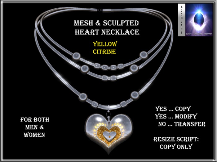 MESH / SCULPTED PLATINUM YELLOW CITRINE HEART NECKLACE