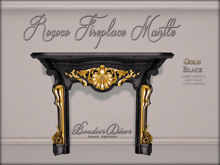 Rococo Fireplace Mantle Gold/Black