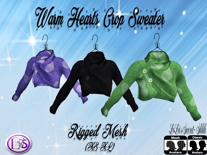 .~LS~WARM HEARTS CROP SWEATER- COLOR HUD {RIGGED MESH}