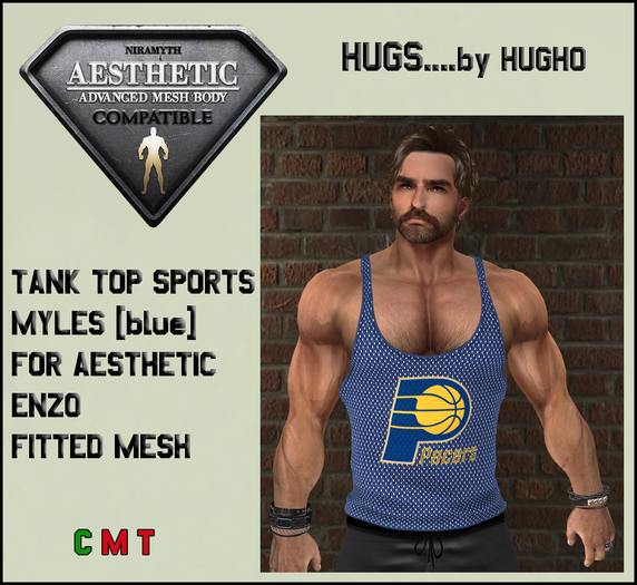 HUGS AESTHETIC FITTED MESH TANK TOP - MYLES -[BLUE]