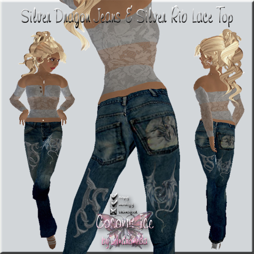 Silver Dragon Jeans & Silver Rib Lace Top Set