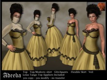"Adeeba" - gold - fantasy / free woman dress - modesty shirt option - Lolas Tango Top Appliers included