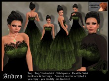 Formal dress with optional undershirt, jewelry and matching shoes "Andrea" - green/black