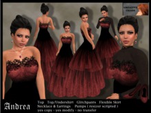 Formal dress with optional undershirt, jewelry and matching shoes "Andrea" - red/black