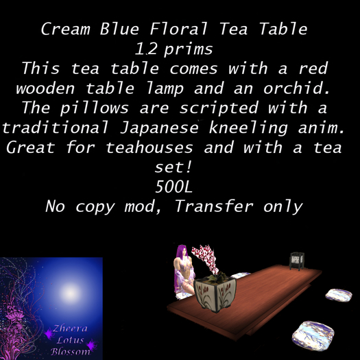 Cream Blue Floral Tea Table