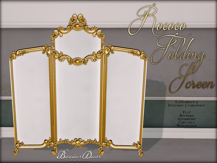 Boudoir Rococo Folding Screen White