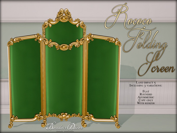 Boudoir Rococo Folding Screen Green