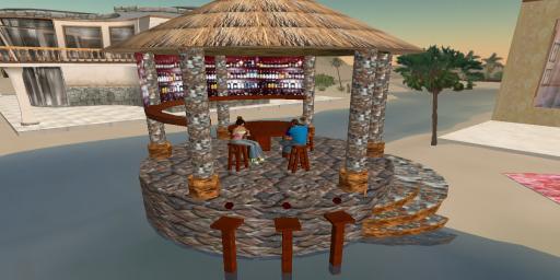 Thatched Roof Gazebo w/Bar, Table  & Animated Stools