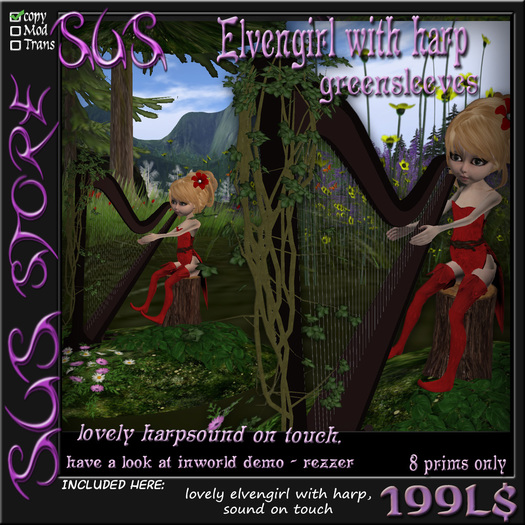 SUS Elvengirl with harp greensleeves