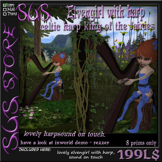 SUS Elvengirl with harp celtic harp king of the fairies