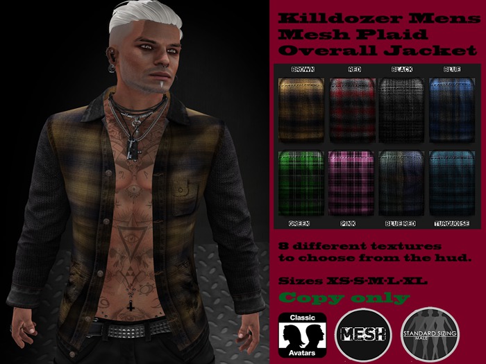 Killdozer Mens Mesh Plaid Overall Jacket