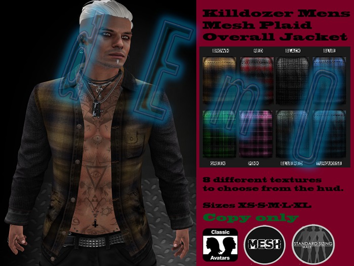 DEMO Killdozer Mens Mesh Plaid Overall Jacket