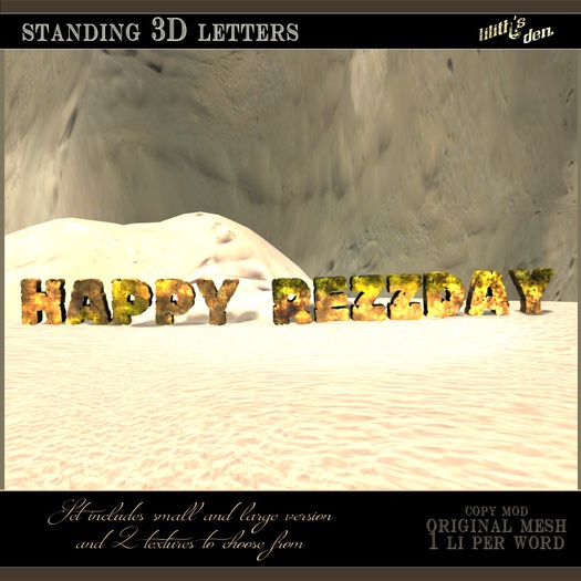 Liliths's Den Standing 3D Letters - Happy Rezzday