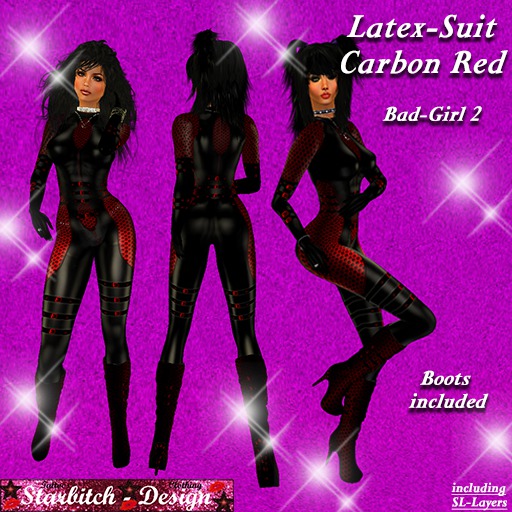 Latex-Carbon Suit Red "Bad-Girl 2" with Boots (including Omega-Applier)