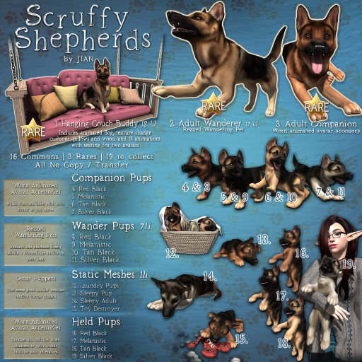JIAN Scruffy Shepherds BOX 16. Held Pup Red Black