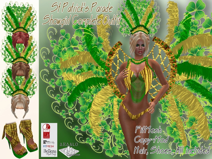 St Patrick's Parade Showgirl Outfit - FitMesh - Hair Shoes - F
