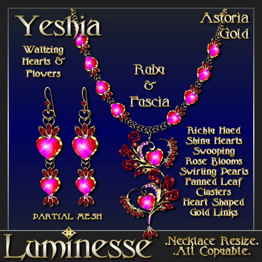 YESHIA Astoria Necklace & Earrings Set PMESH - Ruby Fuscia Gold