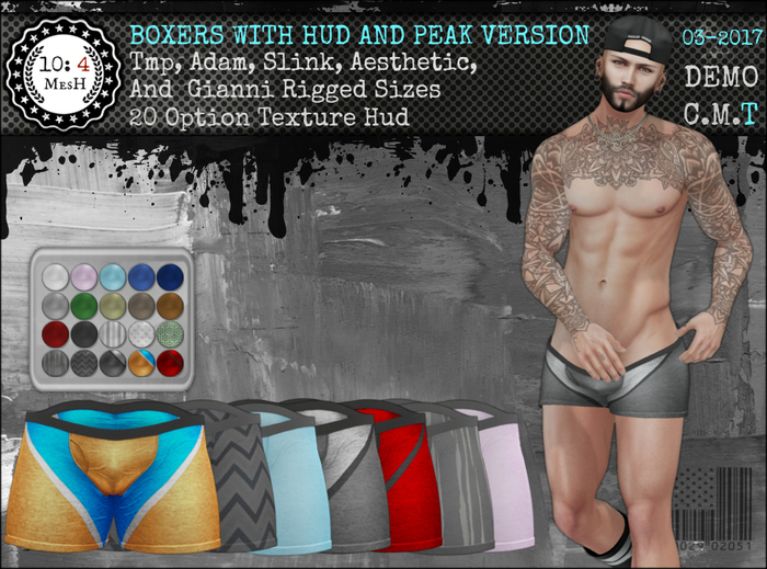 *10: 4 MesH ~ Classic Boxers Demo ~ With Texture Hud, TMP, Slink, Adam, Gianni, Aesthetic