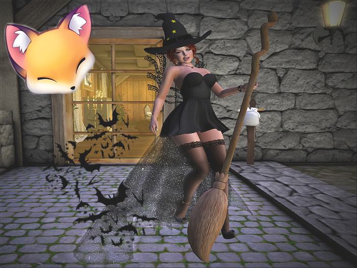 Pose of Little witch on her broom