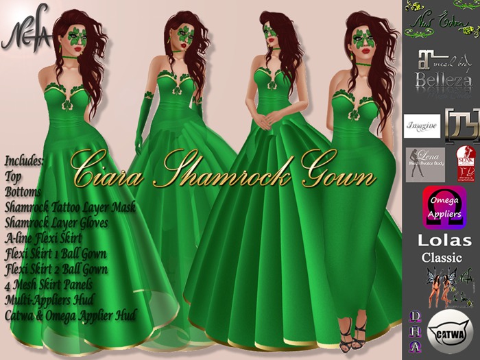 Special New Eden 104 Ciara Shamrock Gown 4 Gowns in 1 - Includes System Clothing and Appliers