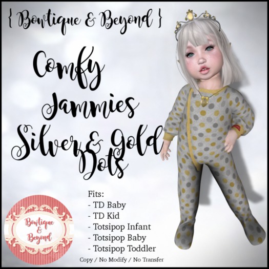 Tiny Tiaras Bowtique - Comfy Jammies / Silver & Gold Dots