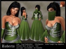 "Roberta" - green - fantasy / free woman dress - modesty shirt option - Lolas Tango Top Appliers included